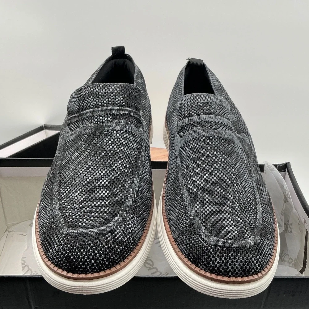 Akademiks Dayton Mens Slip On Loafers Charcoal Grey Black Knit Shoes A-2526-01